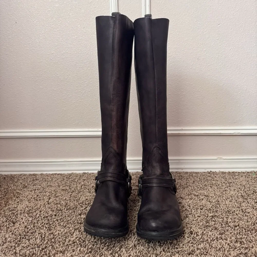 Steve Madden Judgement Women's Size 7M Distressed Leather Tall Moto Boots - Picture 3 of 15